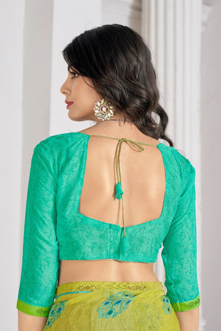 Trendy Self Printed, Chiffon saree With All Over Fancy Printed Butta And Attached Siroski Lace (Lemon)