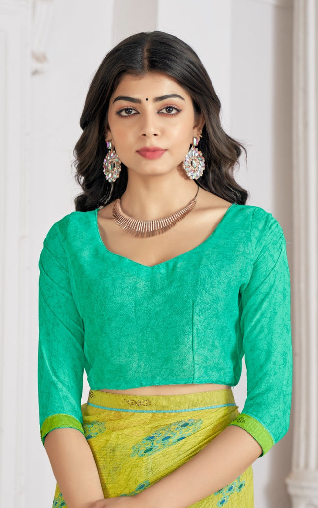 Trendy Self Printed, Chiffon saree With All Over Fancy Printed Butta And Attached Siroski Lace (Lemon)