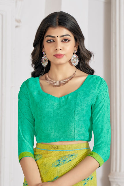 Trendy Self Printed, Chiffon saree With All Over Fancy Printed Butta And Attached Siroski Lace (Lemon)