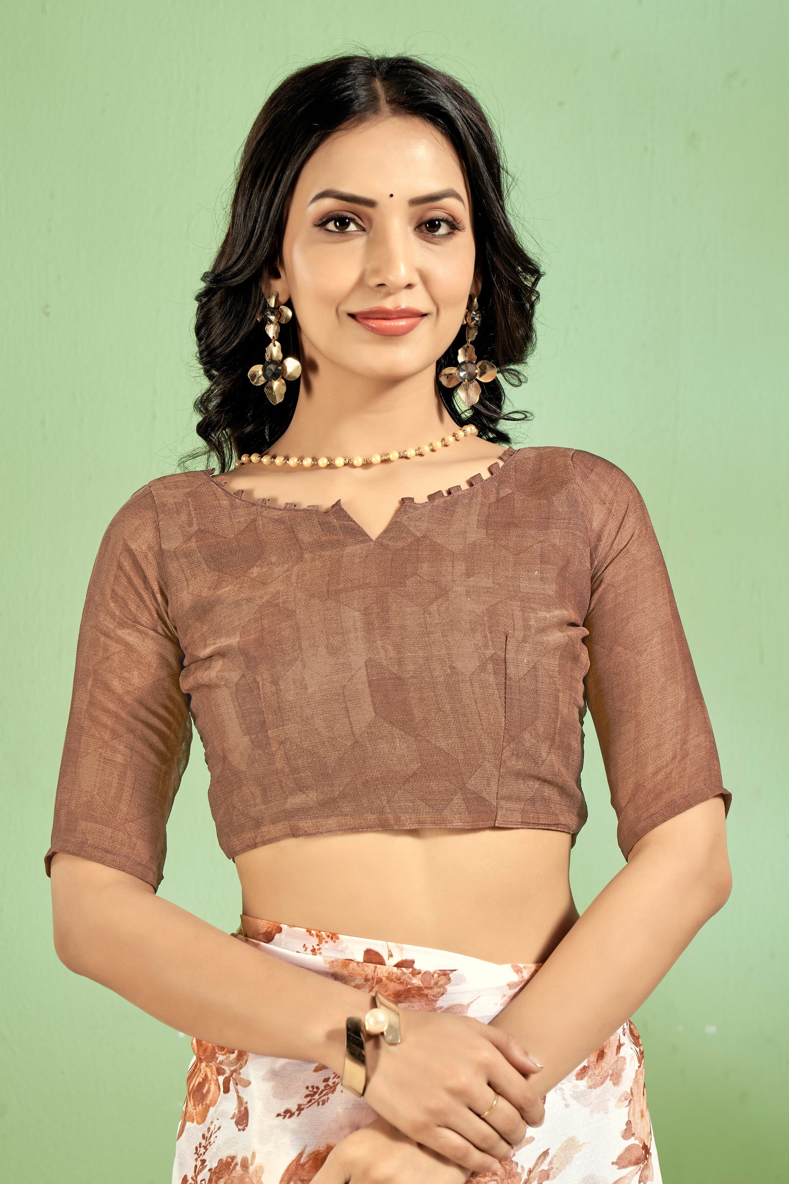 Floral Print Daily Wear Chiffon Saree (Light Brown)