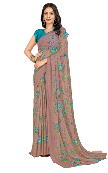 Floral Printed Chiffon Georgette Saree (Rose Taupe)