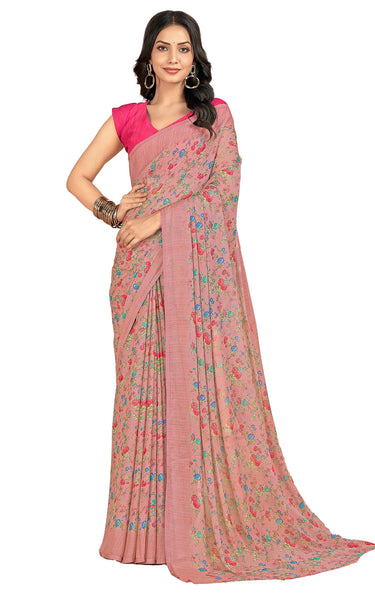 Floral Printed Chiffon Georgette Saree (Dusty Pink)