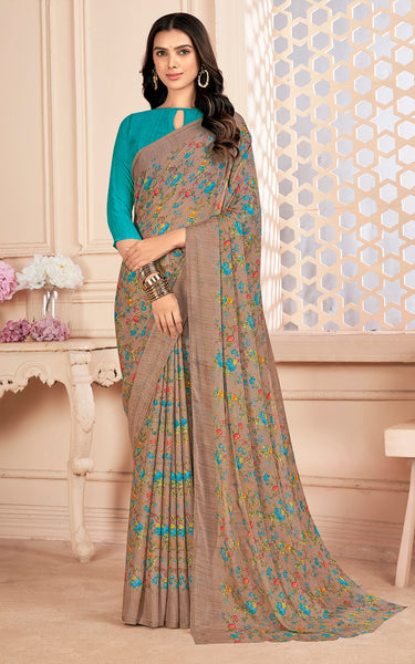 Floral Print, Graphic Print, Printed Bollywood Chiffon, Georgette Saree (Multicolor)