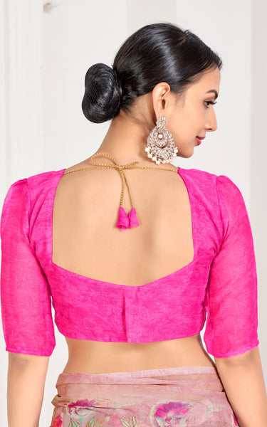 Floral Print Chiffon Georgette Saree (Pink)