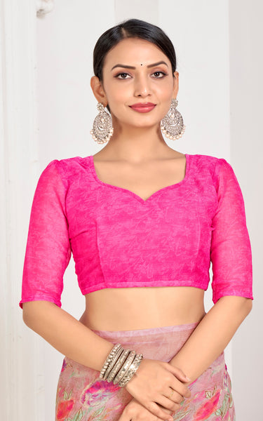 Floral Print Chiffon Georgette Saree (Pink)