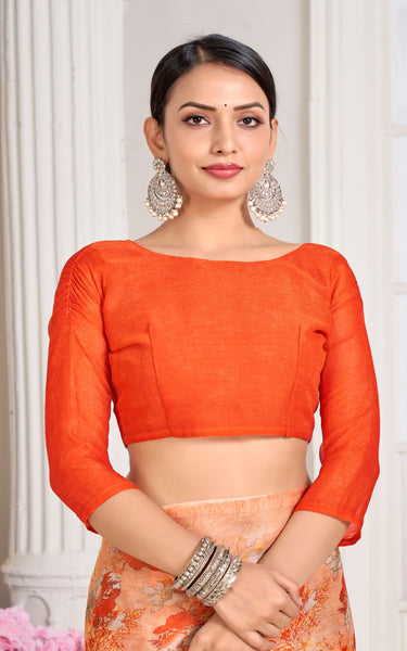 Floral Print Chiffon Georgette Saree (Orange)