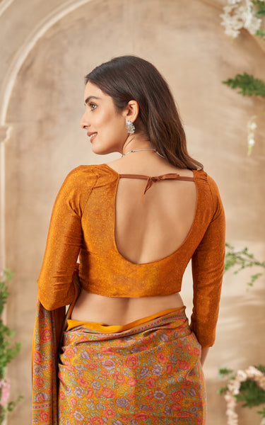 Flower Multi-Coloured Printed, Pure Italian Crape Saree (Orange)