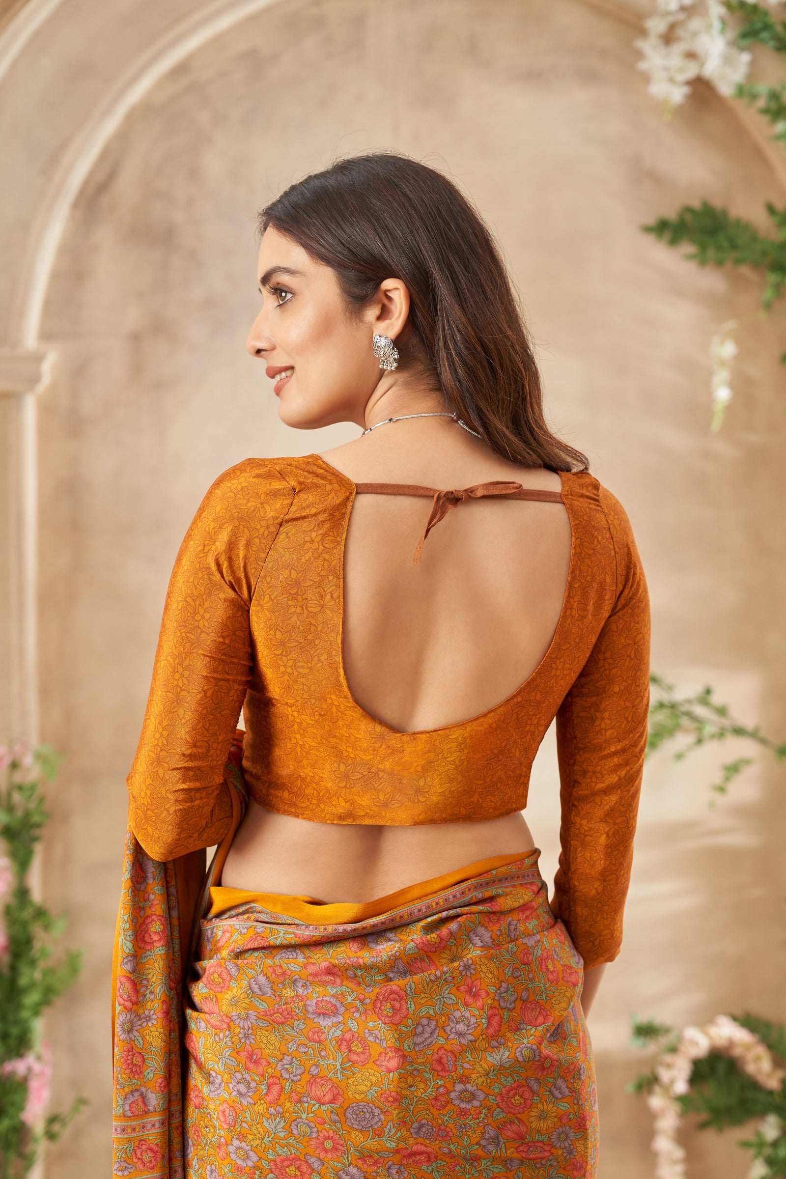 Flower Multi-Coloured Printed, Pure Italian Crape Saree (Orange)