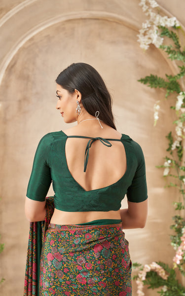 Flower Multi-Coloured Printed, Pure Italian Crape Saree (Green)