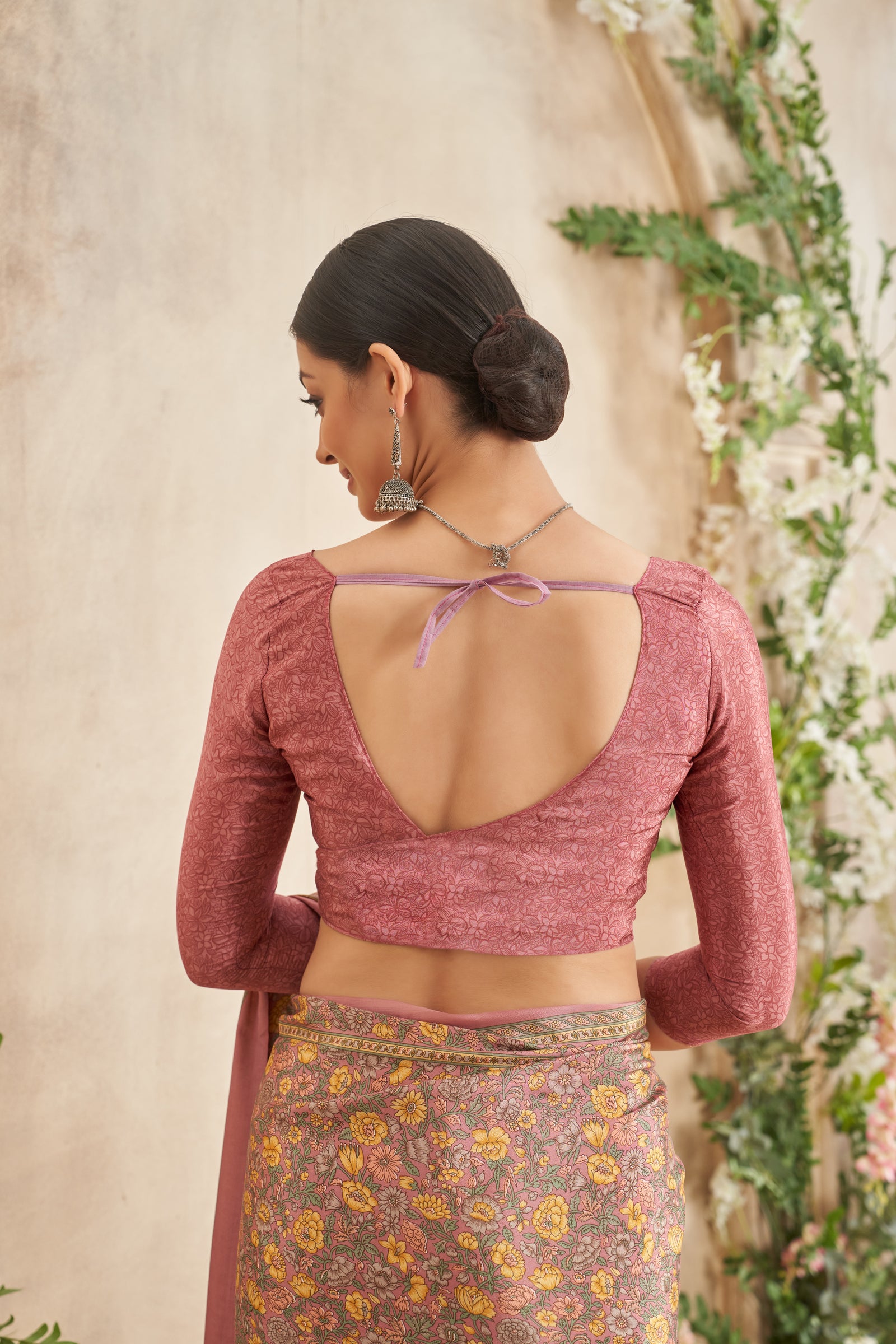 Flower Multi-Coloured Printed, Pure Italian Crape Saree (Pink)