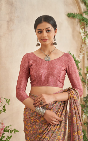 Flower Multi-Coloured Printed, Pure Italian Crape Saree (Pink)