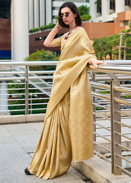 Kanjivaram style, sattin crape silk Saree (Golden)