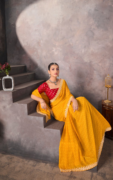Weightless Saree with Embroidered Border & Contrast Blouse