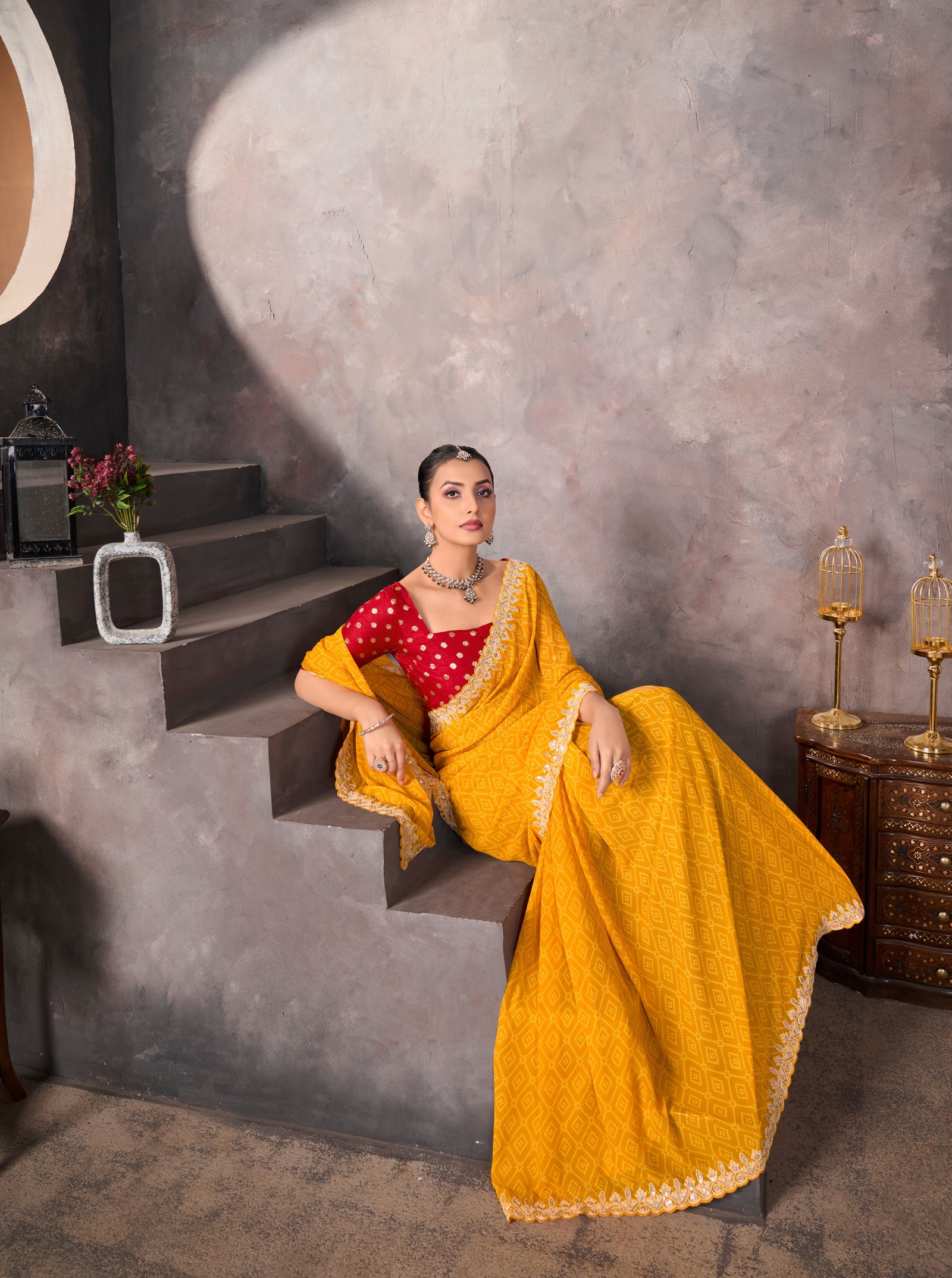 Weightless Saree with Embroidered Border & Contrast Blouse
