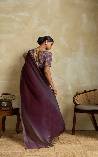 3D Velvet Chiffon Saree with Sequin Blouse