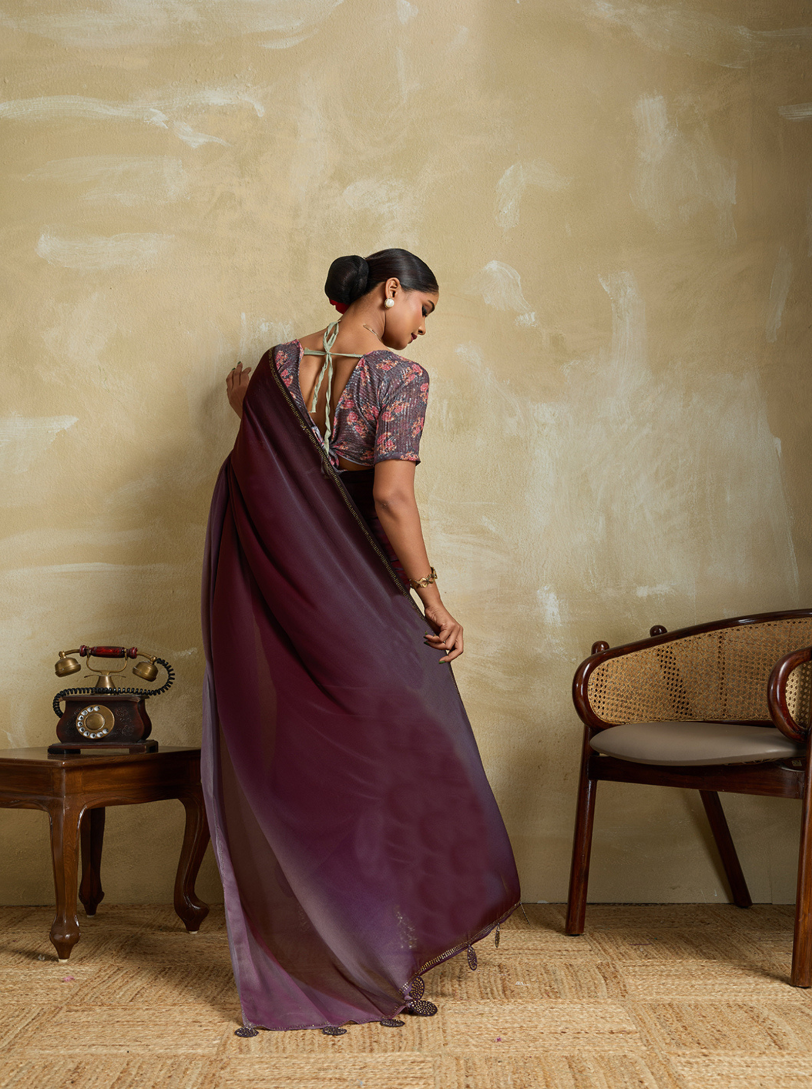 3D Velvet Chiffon Saree with Sequin Blouse