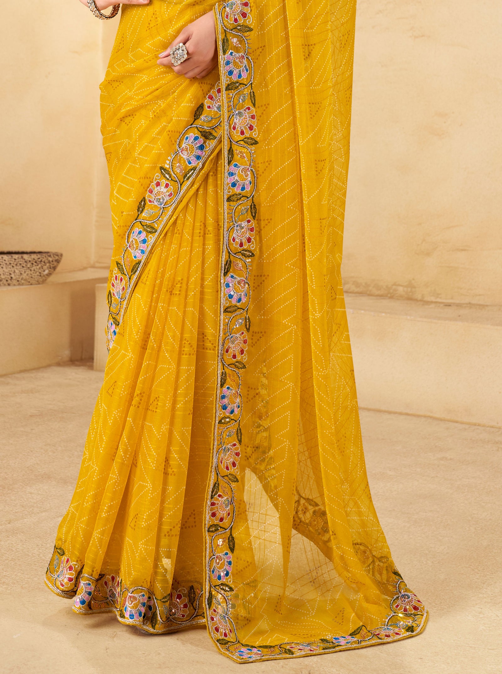 Jute Chiffon Saree With Heavy Embroidered Border