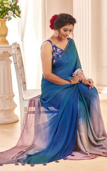 3D Velvet Chiffon Saree with Sequin Blouse