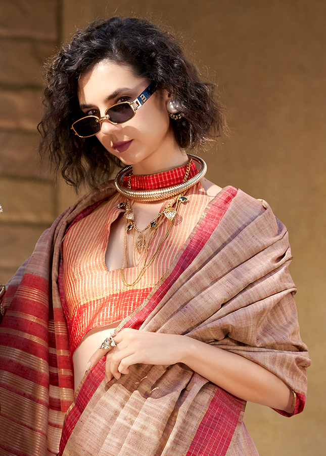 Handloom Katan Saree (Chiku)