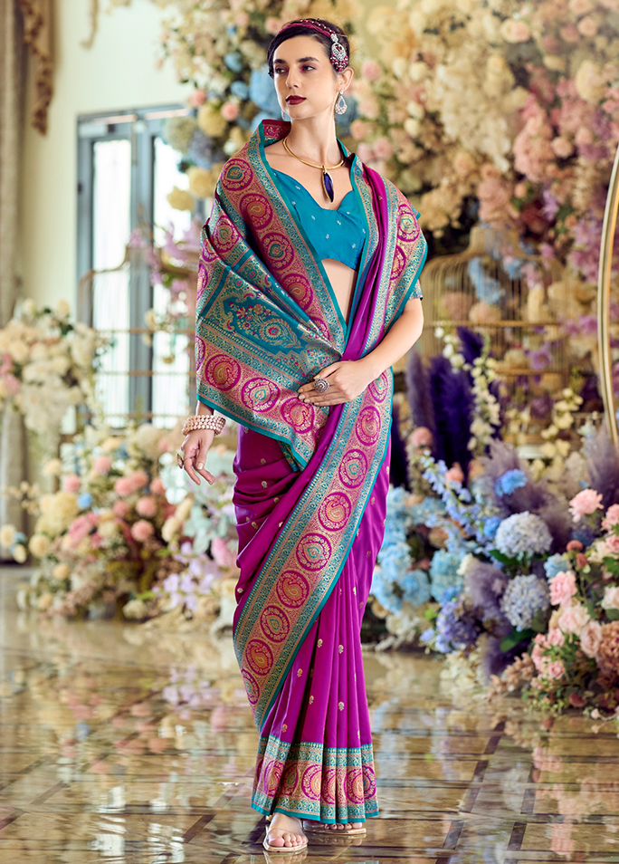Minakari Paithani, Pure Soft Banarasi Silk Saree (Teal Green)