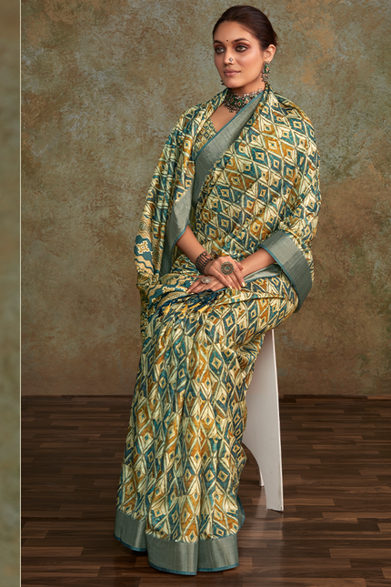 Handloom with All Over Print, Sequence Weaving Saree (Cream)