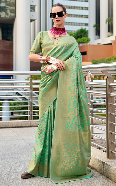 Handloom Kanjivaram Buttery Silk with Zari Weaving (Sage Green)