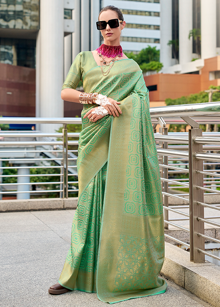 Handloom Kanjivaram Buttery Silk with Zari Weaving (Sage Green)