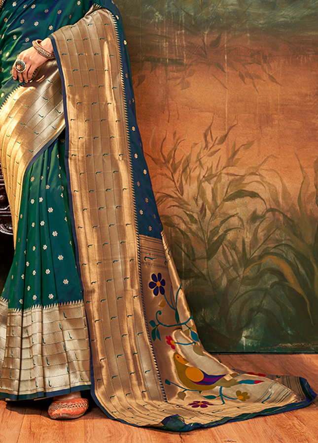 Pure Paithani Silk,Weaving Saree (Green)