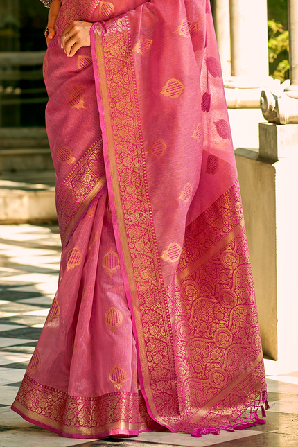 Weaving,Rich Pallu,Tissue Silk Saree (Majenta)