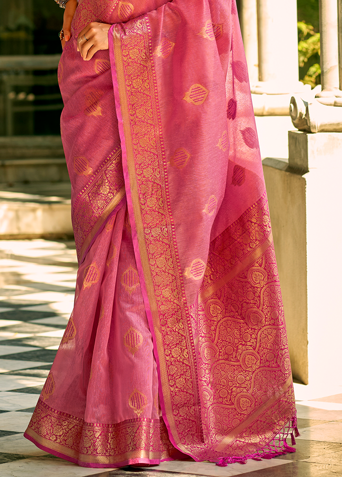 Weaving,Rich Pallu,Tissue Silk Saree (Magenta)