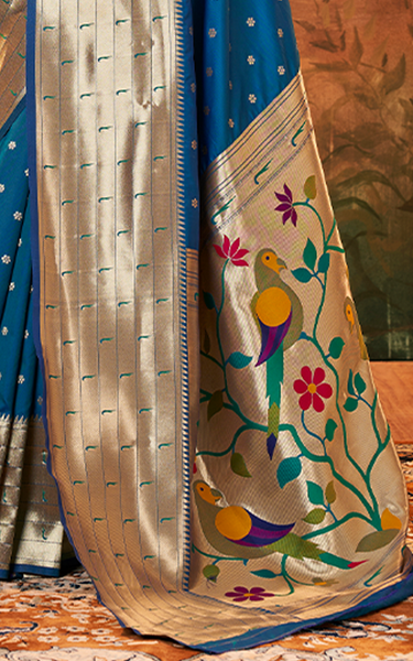 Pure Paithani Silk,Weaving Saree (Blue)