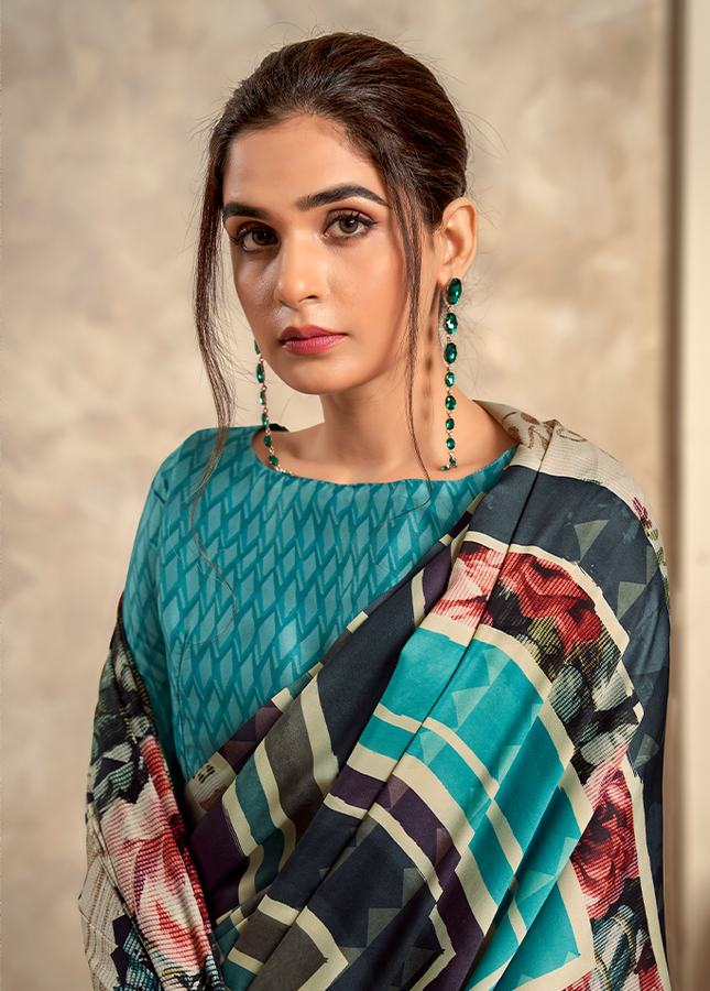 Fancy Print,Crape Silk Saree (Sky Blue)