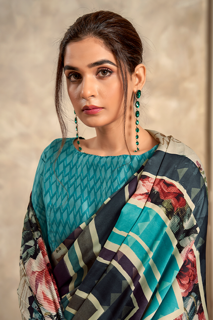 Fancy Print,Crape Silk Saree (Sky Blue)