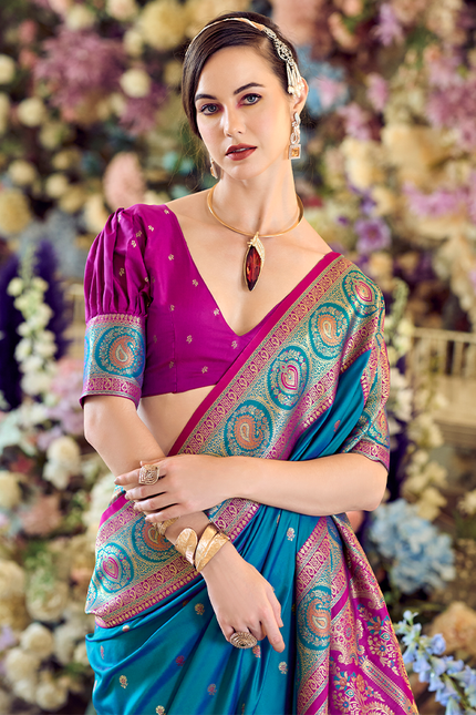 Minakari Paithani,Pure Soft Banarasi Silk Saree (Blue)