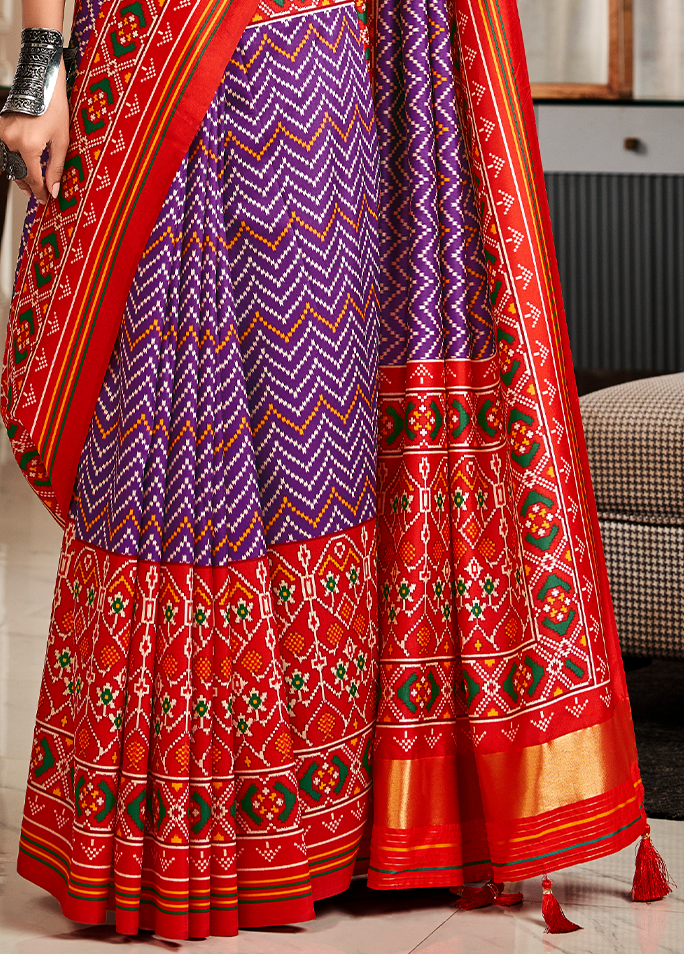 Bandhan Patola, Handloom Silk Saree (Purple & Red)