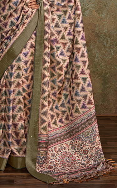 Handloom with All Over Print, Sequence Weaving Saree (Pink)