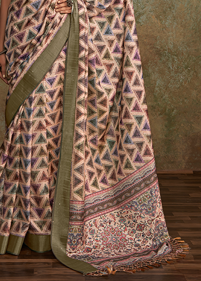 Handloom with All Over Print, Sequence Weaving Saree (Pink)