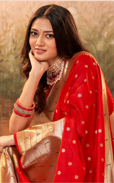 Pure Paithani Silk,Weaving Saree (Red)