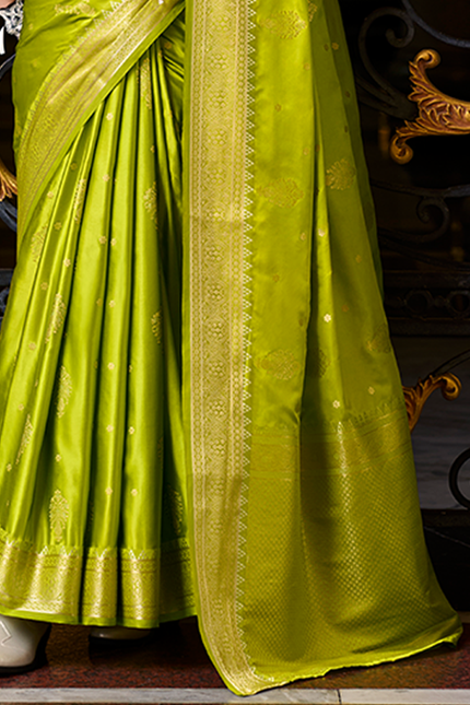 Weaving,Rich Pallu,Satin Mugha Silk Saree(Green)