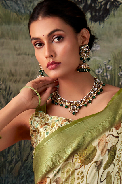 Geometric Print,Digital Saree (Green)