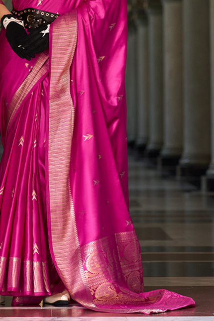 Weaving,Rich Pallu,Satin Mugha Silk Saree(Majenta)