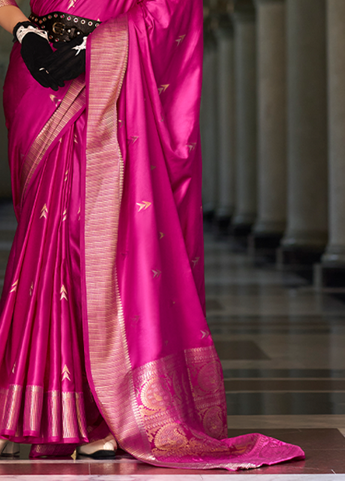 Weaving,Rich Pallu,Satin Mungha Silk Saree (Magenta)