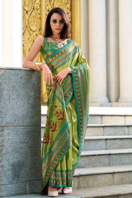 Paithani,Tissue Silk Saree (Green)