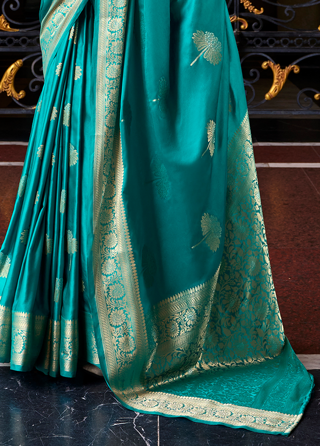 Weaving,Rich Pallu,Satin Mugha Silk Saree(Sky Blue)