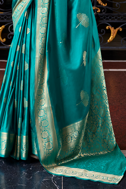 Weaving,Rich Pallu,Satin Mugha Silk Saree(Sky Blue)