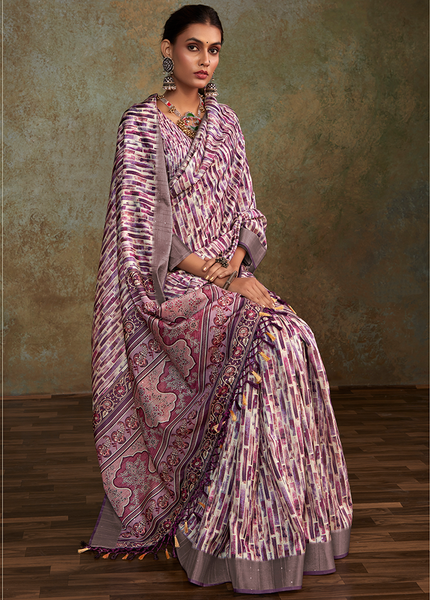 Handloom with All Over Print, Sequence Weaving Saree (Purple)