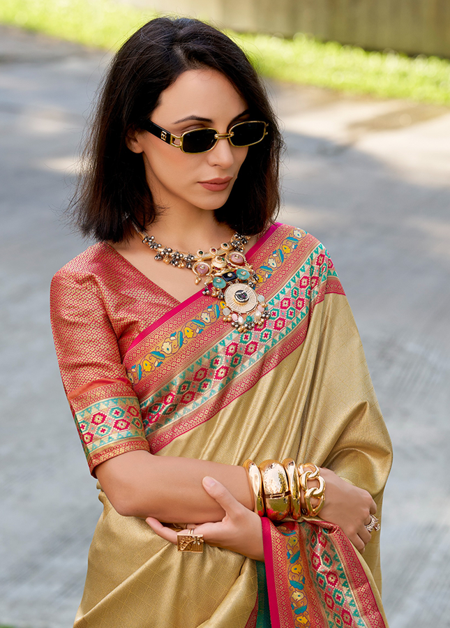 Paithani,Tissue Silk Saree (Chiku)