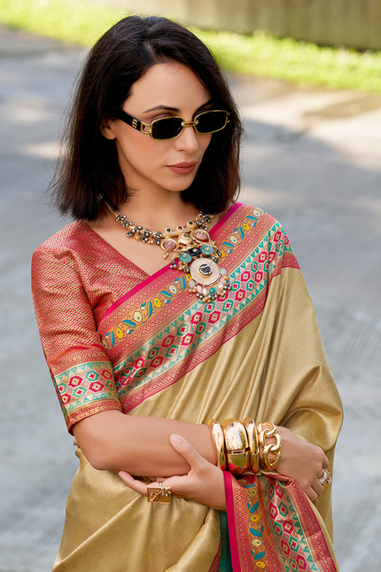 Paithani,Tissue Silk Saree (Chiku)