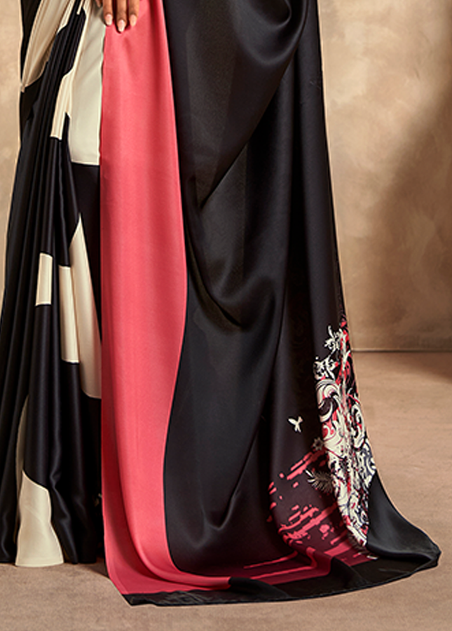 Fancy Print,Crape Silk Saree (Black)