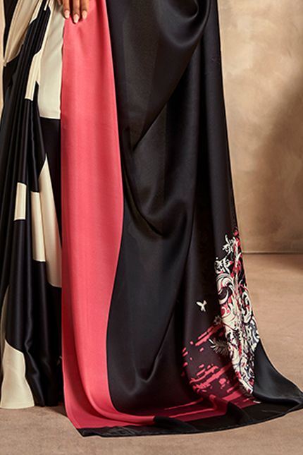 Fancy Print,Crape Silk Saree (Black)